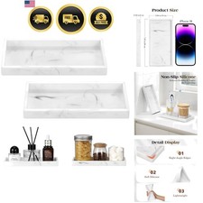 2 Pack Silicone Bathroom Tray 7.9" Vanity Tray, Marble White