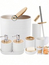 10Pcs Bathroom Accessory Set Trash Can Soap Dispenser Toilet Brush Bamboo Lids