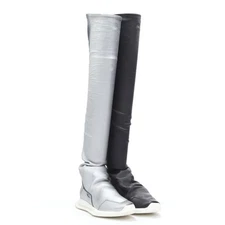 RICK OWENS Runner Stretch silver black knee hi boot sneaker EU39