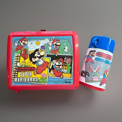 VTG 1988 Aladdin Super Mario Nintendo Plastic Lunchbox Thermos Cup Lunch Box RD