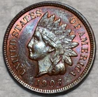 Uncirculated 1907 Indian Head Cent, Attractively Toned/ Accents of Original Red.