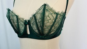 La Perla Dark Green Lace Underwire Unlined Balconette Bra Sz 3