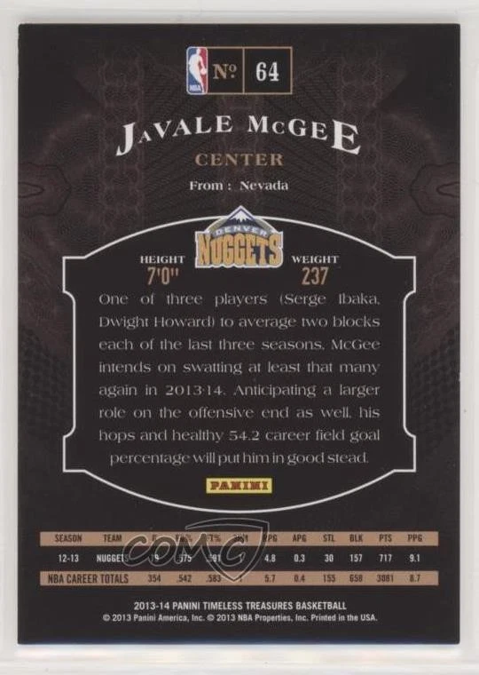 2013-14 Panini Timeless Treasures /299 JaVale McGee #64 - Image 2 of 2