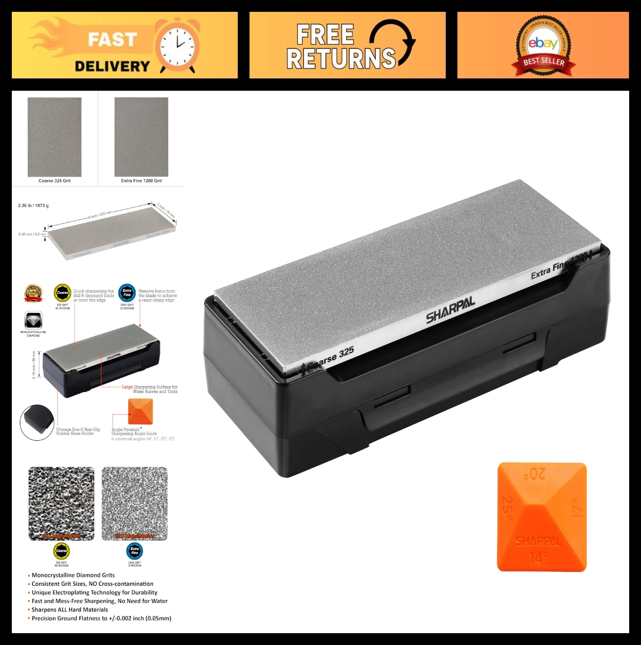 Double-Sided Diamond Sharpening Stone Whetstone Knife Sharpener - Coarse 325/Ext