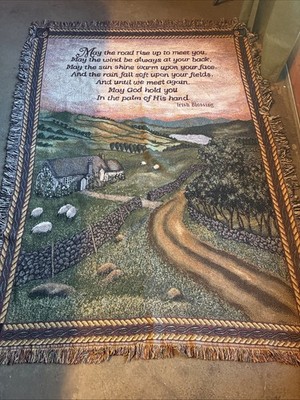 Blessings of Ireland Tapestry Throw Blanket Country Cottage Irish Cotton USA