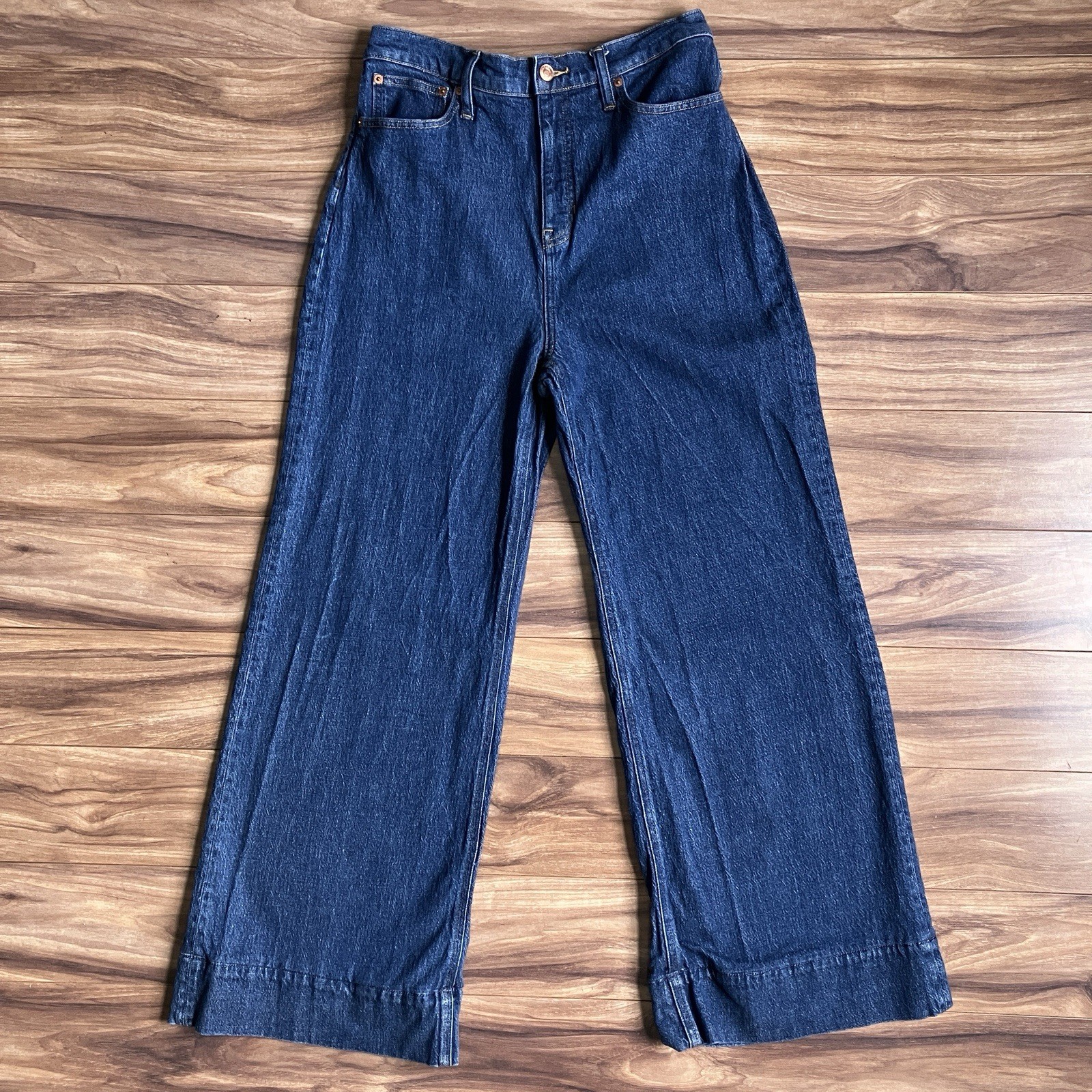 Womens 31 Petite Blue Wide Leg Trouser Medium Wash Baggy