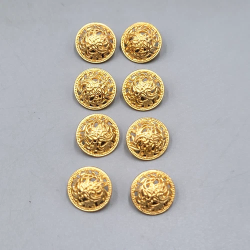 Set of 8 Vintage Gold Tone Filigree Round Dome Shank Buttons Open Work 1/2"