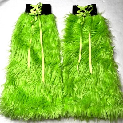 Neon Green Fur Leg Warmers Flared Boot Covers Corset Legwarmers Cosplay Costume
