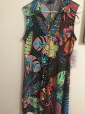 MSK Multicolor Floral Scoop Neck Sleeveless Shift Dress Ring Detail Size M EUC!