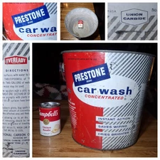 RARE VINTAGE PRESTONE EVEREADY UNION CARBIDE Car wash 3 gallon bucket Sign