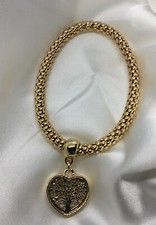 Rose Gold Plated Popcorn Chain Bracelet Red Rhinestone Rose Pendant New 1320 New