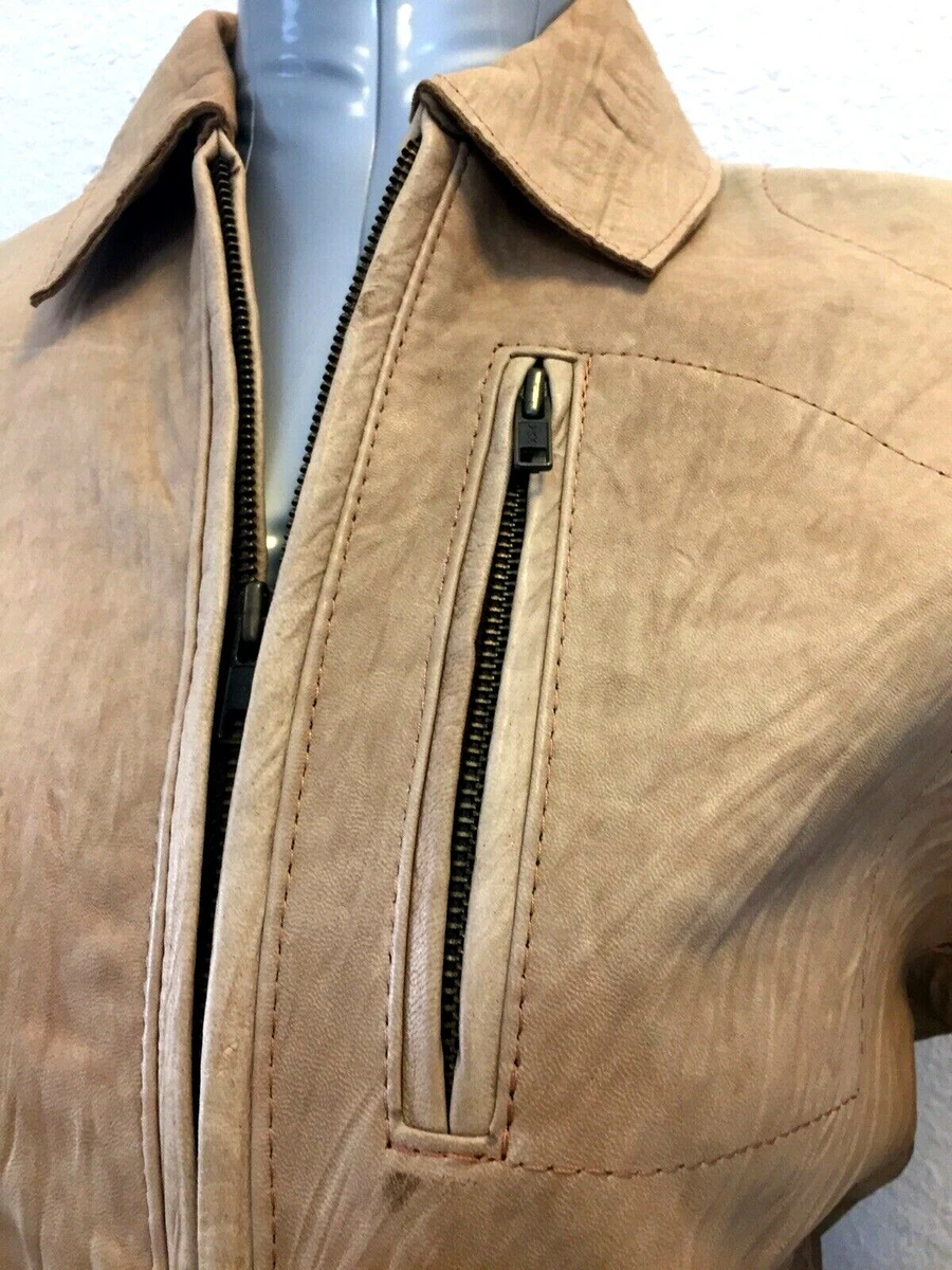 URU RECOLETA US Cueros Beige Leather Jacket Coat on Zip Size 2 Made in Argentina