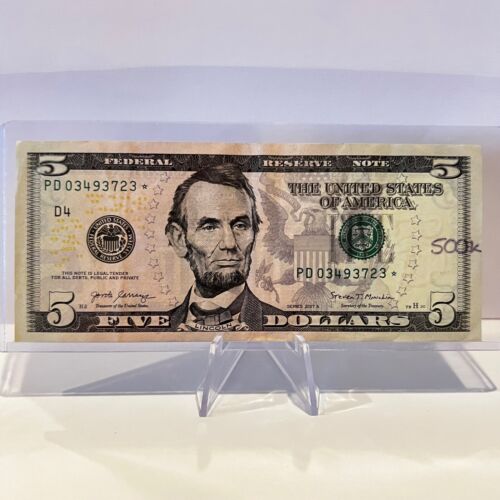 500K Print Run Star Note $5 Dollar Bill Series 2017A * US Paper Currency