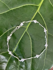 Hawaiian Design 925K Sterling Silver Linked Plumeria Flower Anklet Jewelry