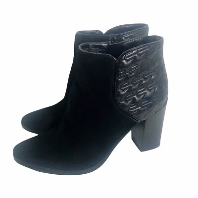 Nine West Warning Black Suede Leather Zip Block Heel Ankle