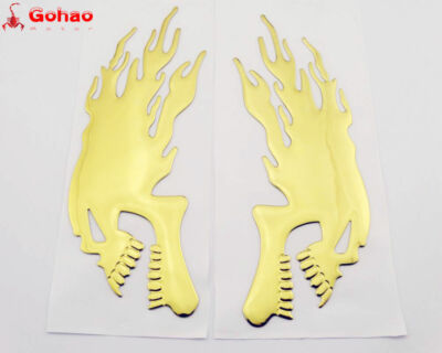 3D Gold Skull Flame L/R Motorcycle Scooter Street Bikes Emblems Badge Sticker