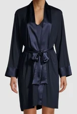 $295 Josie Natori Women's Blue Sleepwear Self-Tie Shawl Satin Robe Size XS