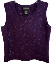 Classiques Entier Purple Sweater Vest Lambswool Angora Embroidered Beaded Sz Med