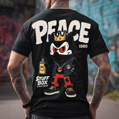 Stuff Box Herren Shirt Peace Mode On Schwarz S-5XL Streetwear STB-1387 Comic