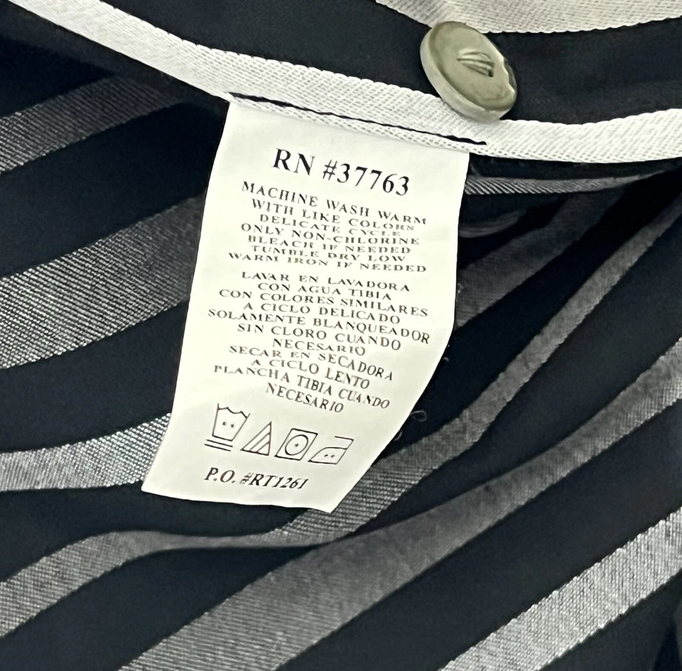 Camisa masculina manga longa listrada branca prata preta média com botões Perry Ellis - Imagem 4 de 4