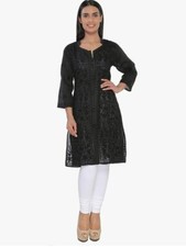 kurti Chikankari aari work black color soft cotton fabric festive  daily wear