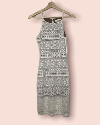 Poetry White Tan Lace Dress Midi Womens Size Small