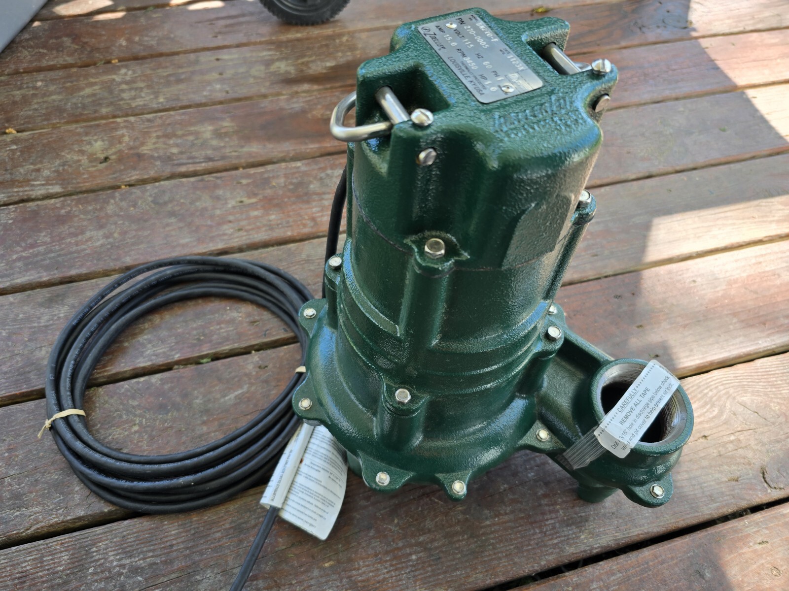 Zoeller BN270 1HP Cast Iron Sewage Pump *new* Open Box *never