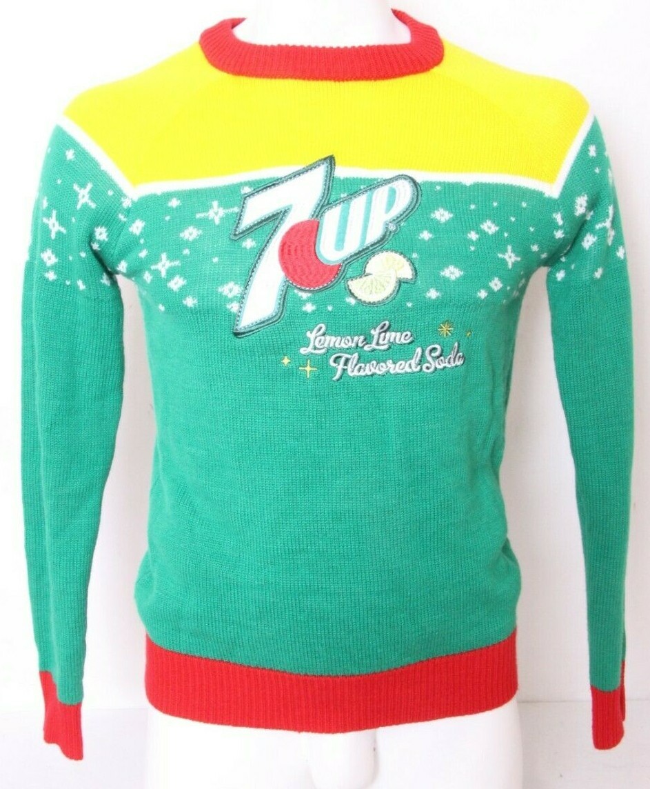 7up Lemon Lime Flavored Soda Ugly Christmas Sweater Crewneck Knit