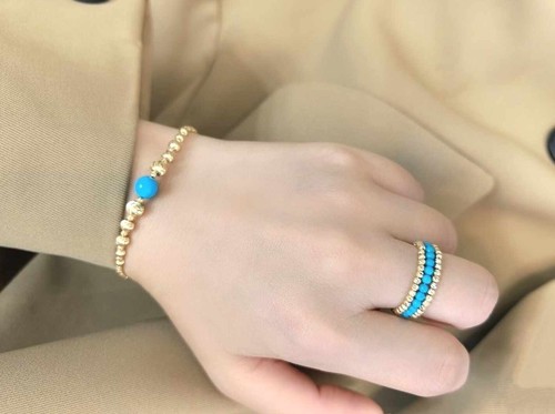 18K Yellow Gold Natural Blue Turquoise Bracelet, 18K Gold Sleeping Beauty - Picture 8 of 8