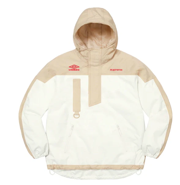 Supreme Umbro Anorak à capuche blanc/brun taille grand logo football streetwear pluie