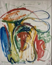 James Koenig Mid Century Modern Abstract Composition Biomorphic Signed Painting