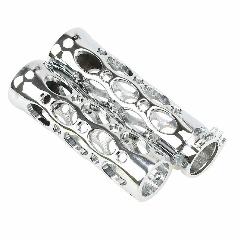 Chrome 1" Motorcycle Handle Bar Hand Grips for Harley Chopper Cafe Racer Bobber - Image 2 of 4