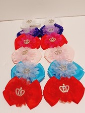 12 pc Hair Bow Princess Crown Ribbon Girls Party Favors 3" Metal Clips
