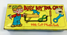 1970s Ohio Art Tin Busy Boy Tool Chest 2 Wooden Hammers Inside