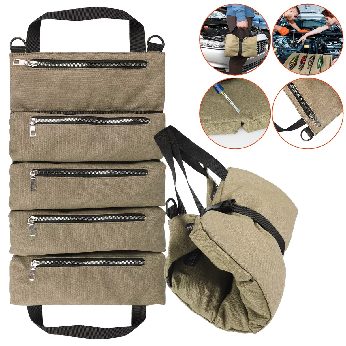 Roll up Tool Pouch, Wrench Roll up Bag Multi-purpose Canvas Tool Roll  Organizer Storage Bag 