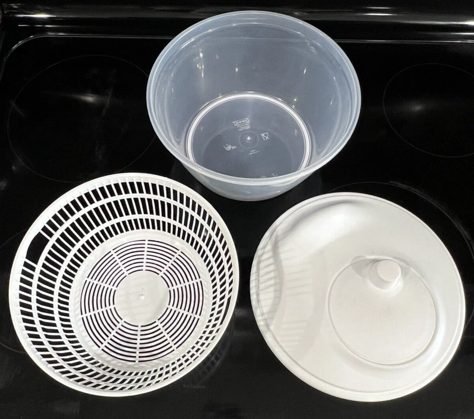 IKEA Ensalada Spinner Lavadora de Lechuga Blanca Doble como Tazón para Servir 9" W x 6.5" T Foto 2 de 4