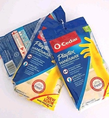 NEW O Cedar Playtex Handsaver Reusable FlexStrong Microbial Gloves Lot Of 3 PAIR