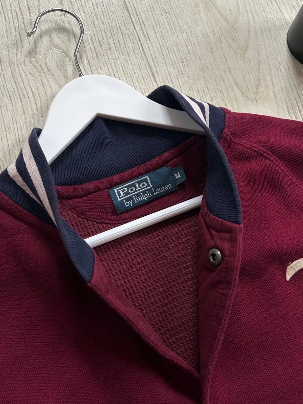 Vintage Polo Ralph Lauren Varsity Jacket Burgundy Snap Front Mens L Collegiate image 6