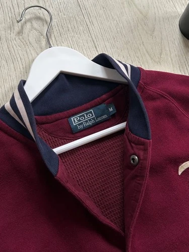 Vintage Polo Ralph Lauren Varsity Jacket Burgundy Snap Front Mens L Collegiate image 6
