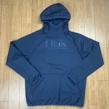 Huk Fishing Hoodie Sweatshirt Mens L Blue Performance Hooded Fleece Pullover