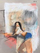 Figure Cubism Anime Chalk Pastel Drawing 11x14 Original On Paper Signed