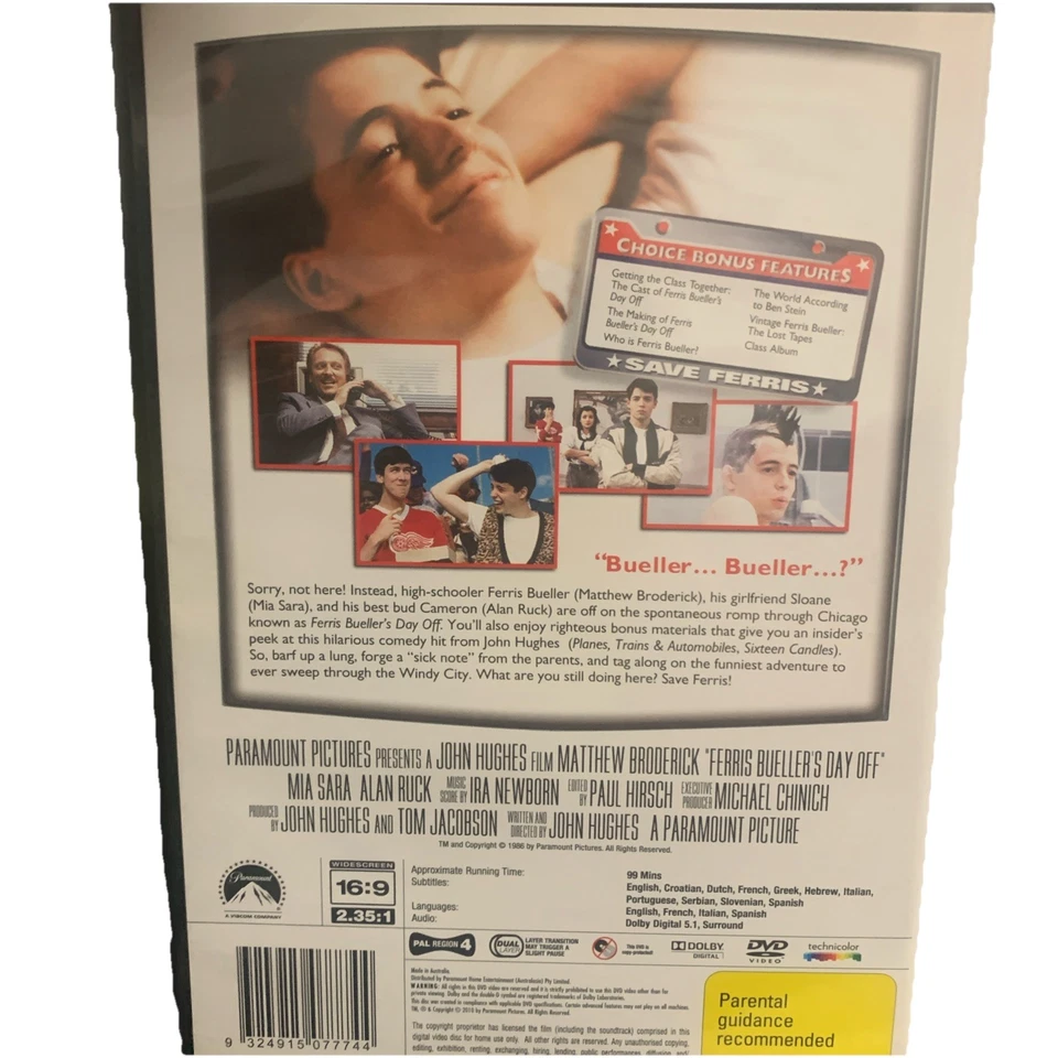 Ferris Bueller's Day Off (DVD 1986) Region 4 FREE Postage - image 2 of 3