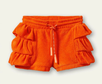 NEW! OILILY Girls Orange Pino Terry Ruffled Shorts 100% Organic Cotton Size 7