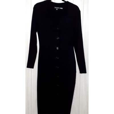 Karl Lagerfeldt Sweater Long Sleeve Ribbed Midi Dress Black NWOT Size Large