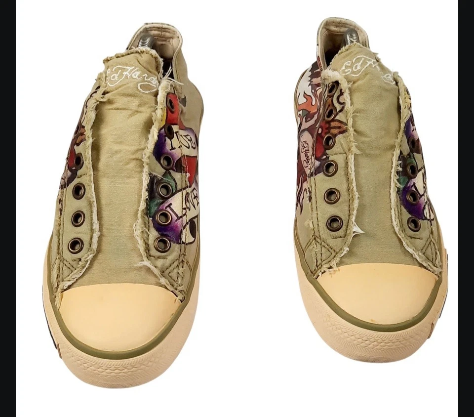 Vintage Ed Hardy Canvas "True Love" slip-on laceless tennis shoes,women's Sz. 10 - Image 3 of 4