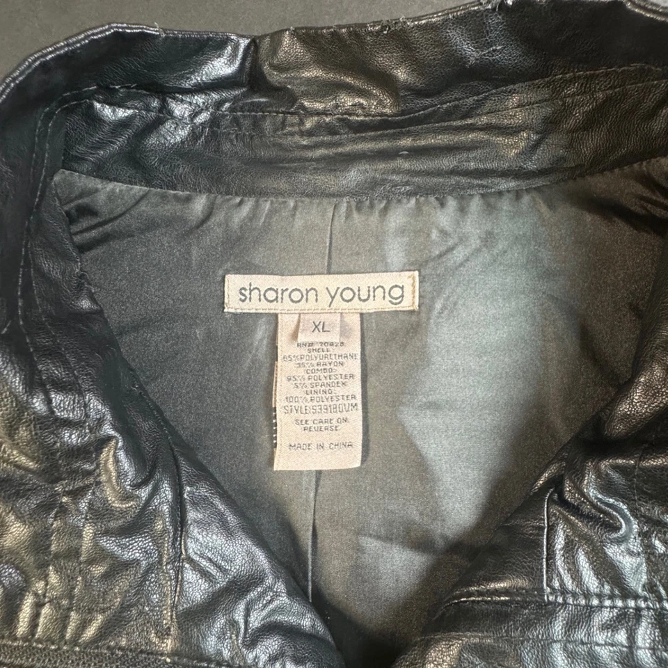 Chaleco Sharon Young XL Acolchado Imitación Cuero Sin Mangas Motociclista Cremallera Para Mujer Foto 3 de 4