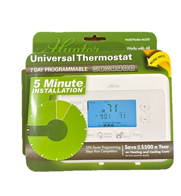 Hunter Home Universal 44378 Digital 7 Day Programmable Thermostat White