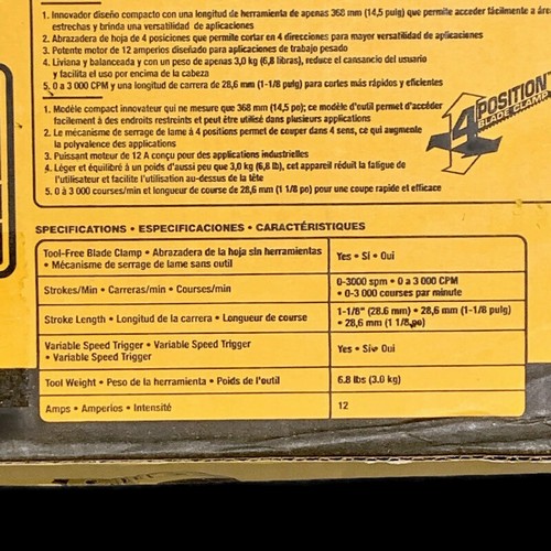 Kit de sierra recíproca compacta eléctrica con cable DEWALT DWE357 12 amperios - Imagen 3 de 4