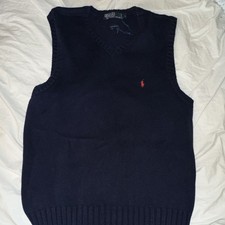 Polo Ralph Lauren V-Neck Knit Sweater Vest Navy Blue Logo Men's Size L