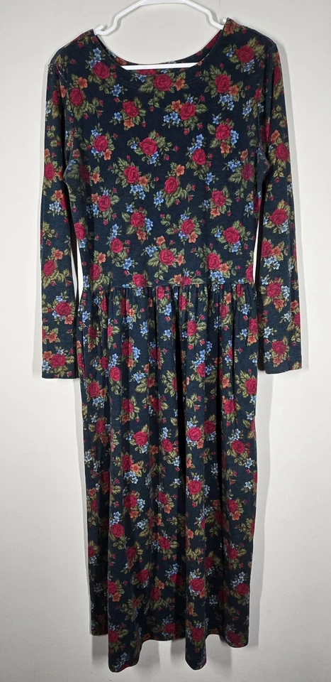 Lands End 女式复古 90 年代长裙玫瑰花园花卉口袋 Cottagecore M — 第 2/4 张图片